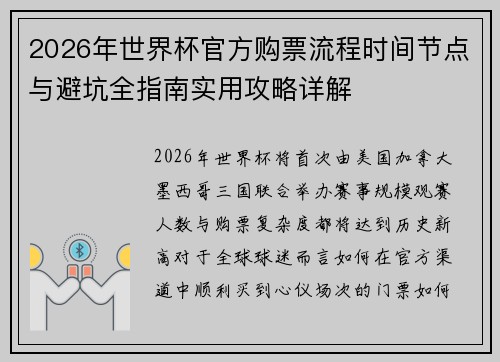 2026年世界杯官方购票流程时间节点与避坑全指南实用攻略详解